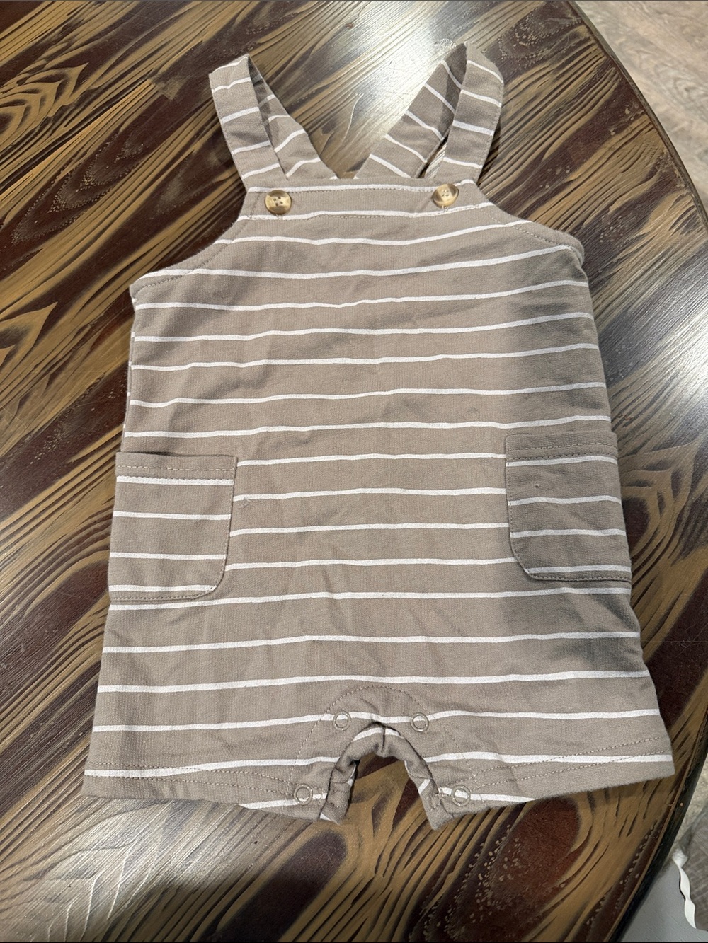 Striped Taupe Kids Overalls Romper